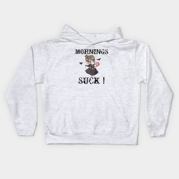 Mornings Suck Vampire Fangs Kids Hoodie by houssem